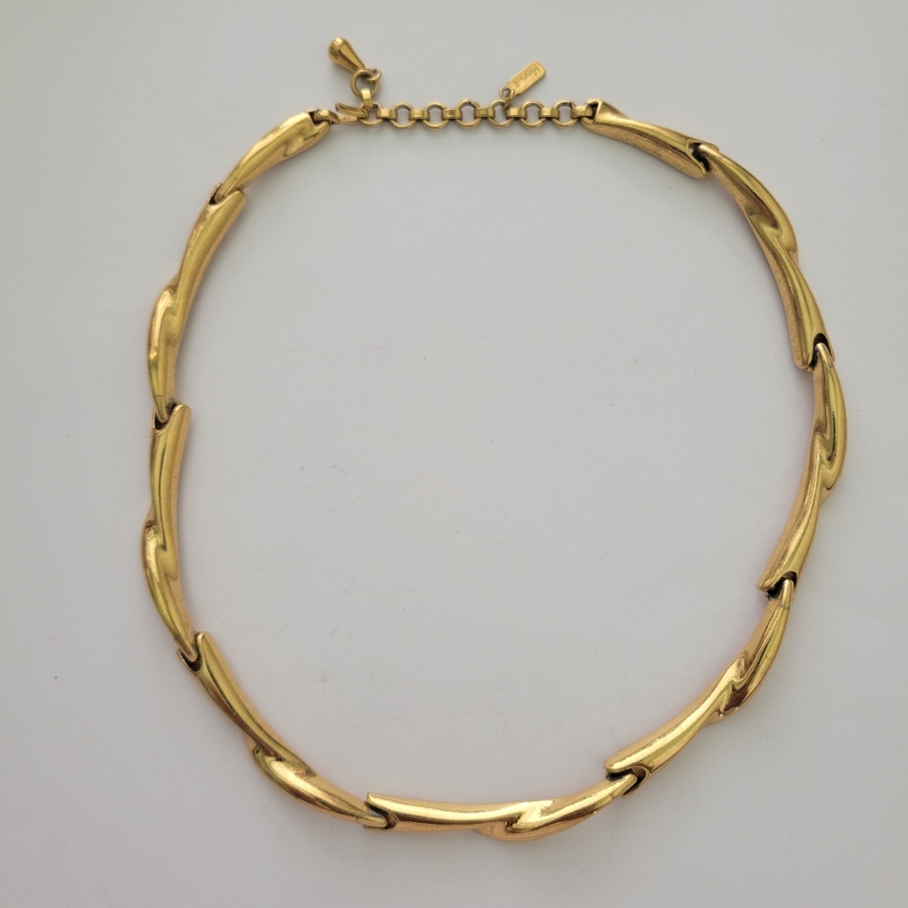 Vintage Monet Statement Necklace Choker Liquid Flow Links Gold Tone Retro 15-18" - Picture 4 of 9